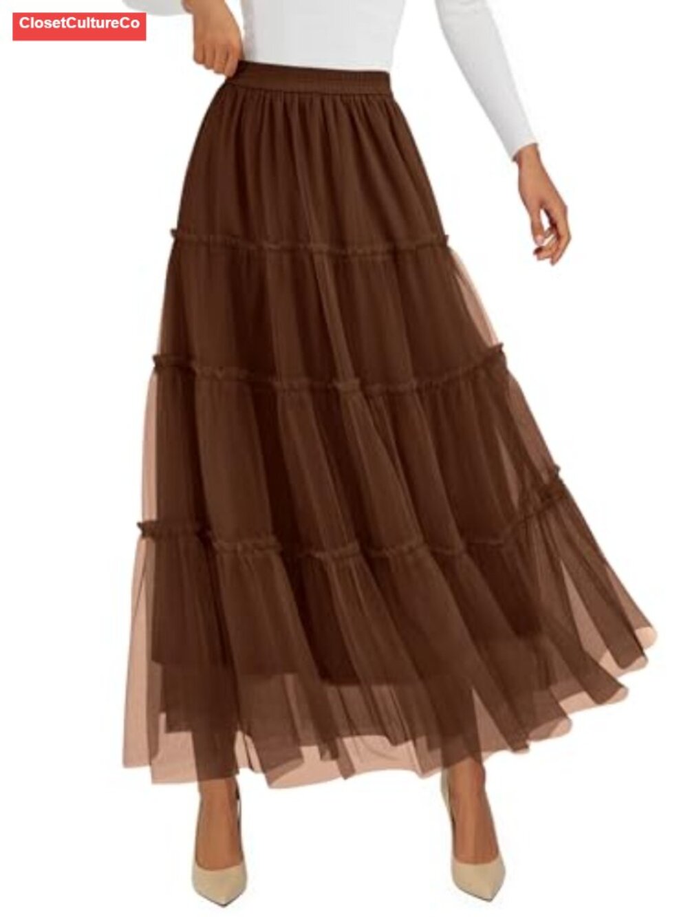 Women's Tiered Tulle Long Maxi Skirt High Waist A-Line Layered